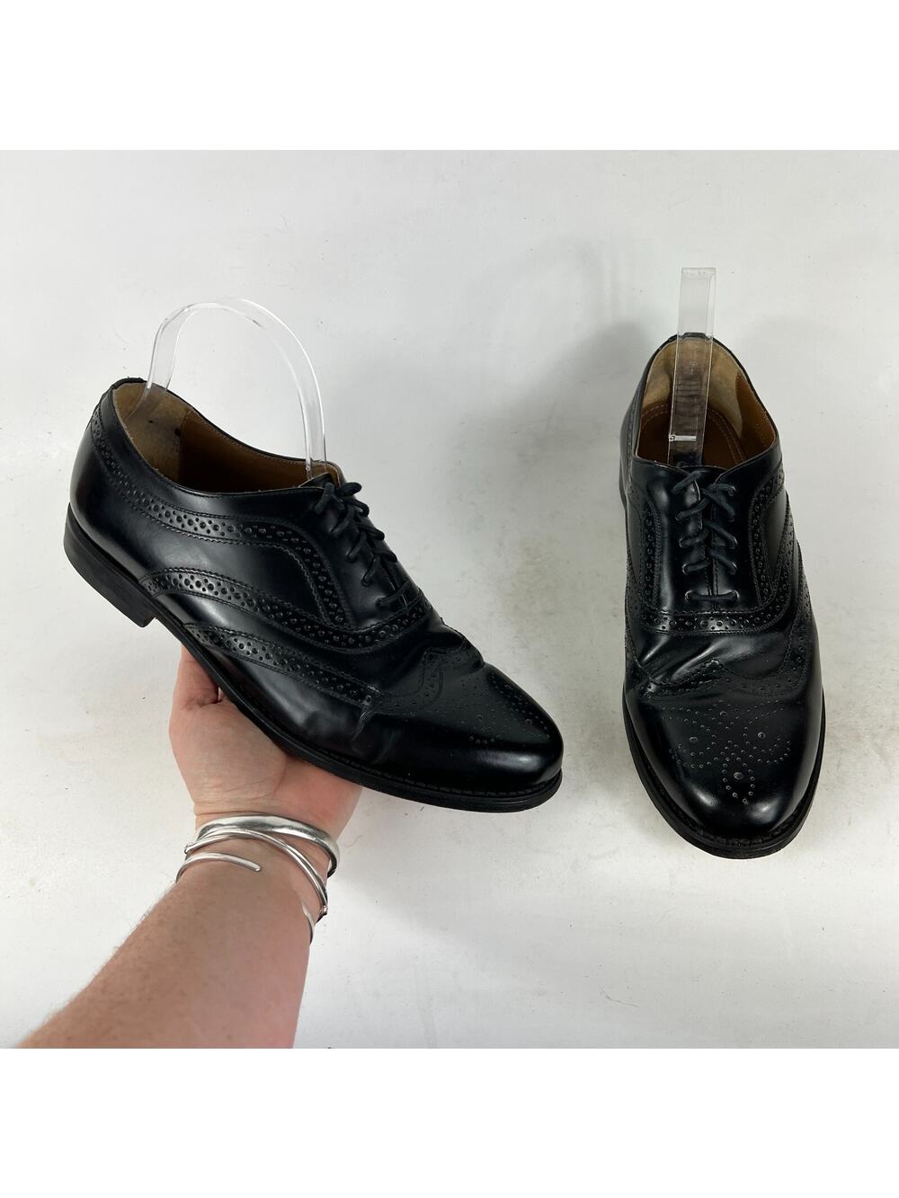 Stafford Dress Shoes Mens 9.5 Black Leather Classic Formal Oxford Brogue Wingtip